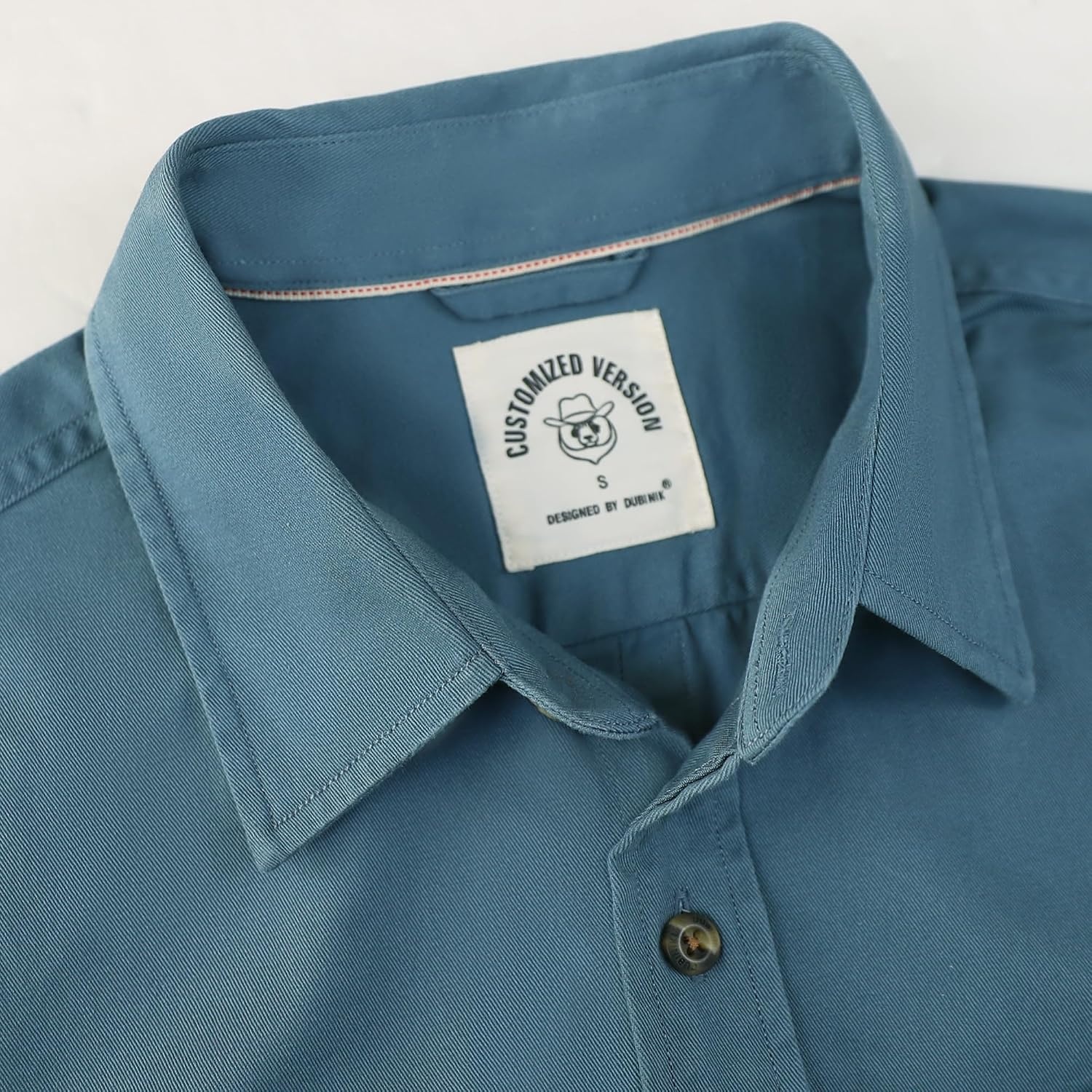 image:imageDubinik Mens Short Sleeve Button Down Shirts 2 Pocket Casual Vintage Cotton Button up Comfortable Western Heavyweight WorkGray Blue