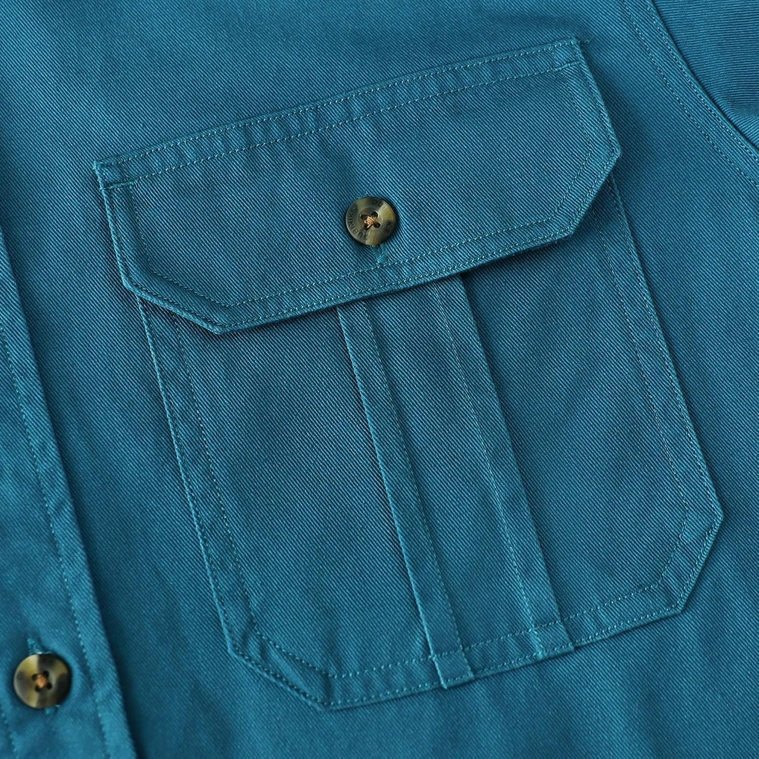 image:imageDubinik Mens Short Sleeve Button Down Shirts 2 Pocket Casual Vintage Cotton Button up Comfortable Western Heavyweight WorkLight Navy