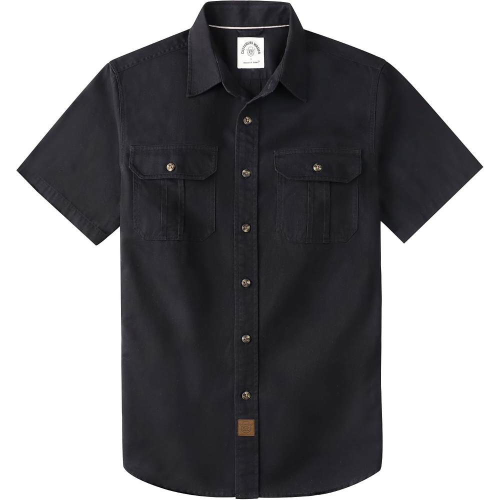 image:imageDubinik Mens Short Sleeve Button Down Shirts 2 Pocket Casual Vintage Cotton Button up Comfortable Western Heavyweight WorkBlack