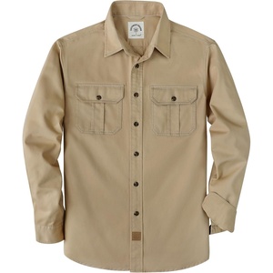 image:imageDubinik Mens Long Sleeve Cotton Button Down Work Shirt 2 Pocket RegularKhaki