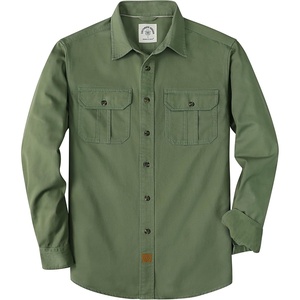 image:imageDubinik Mens Long Sleeve Cotton Button Down Work Shirt 2 Pocket RegularLight Green