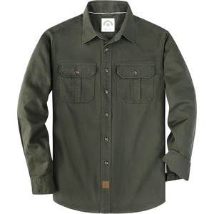 image:imageDubinik Mens Long Sleeve Cotton Button Down Work Shirt 2 Pocket RegularMilitary Green