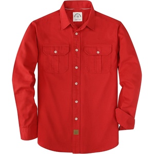 image:imageDubinik Mens Long Sleeve Cotton Button Down Work Shirt 2 Pocket RegularRed
