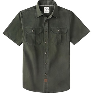 image:imageDubinik Mens Short Sleeve Button Down Shirts 2 Pocket Casual Vintage Cotton Button up Comfortable Western Heavyweight WorkArmy Green