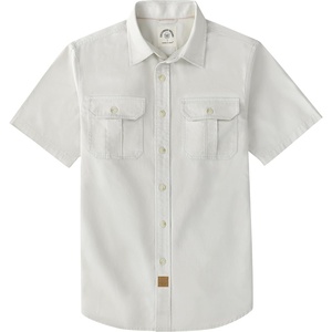 image:imageDubinik Mens Short Sleeve Button Down Shirts 2 Pocket Casual Vintage Cotton Button up Comfortable Western Heavyweight WorkBeige