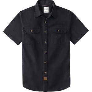 image:imageDubinik Mens Short Sleeve Button Down Shirts 2 Pocket Casual Vintage Cotton Button up Comfortable Western Heavyweight WorkBlack