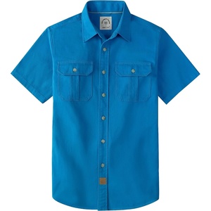 image:imageDubinik Mens Short Sleeve Button Down Shirts 2 Pocket Casual Vintage Cotton Button up Comfortable Western Heavyweight WorkBlue