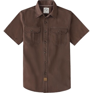 image:imageDubinik Mens Short Sleeve Button Down Shirts 2 Pocket Casual Vintage Cotton Button up Comfortable Western Heavyweight WorkBrown