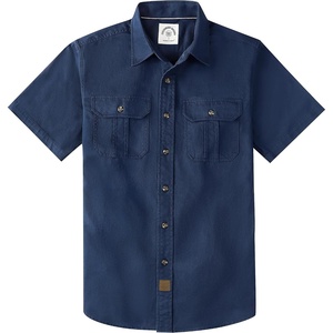 image:imageDubinik Mens Short Sleeve Button Down Shirts 2 Pocket Casual Vintage Cotton Button up Comfortable Western Heavyweight WorkNavy Blue
