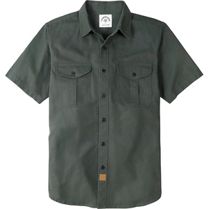 image:imageDubinik Mens Short Sleeve Button Down Shirts 2 Pocket Work Casual Vintage Cotton with StretchArmy Green