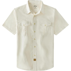 image:imageDubinik Mens Short Sleeve Button Down Shirts 2 Pocket Work Casual Vintage Cotton with StretchBeige