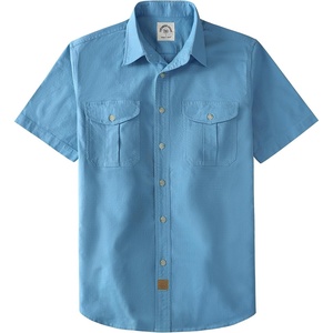image:imageDubinik Mens Short Sleeve Button Down Shirts 2 Pocket Work Casual Vintage Cotton with StretchBlue