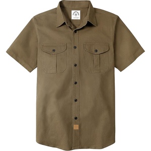 image:imageDubinik Mens Short Sleeve Button Down Shirts 2 Pocket Work Casual Vintage Cotton with StretchDark Khaki