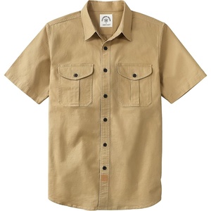 image:imageDubinik Mens Short Sleeve Button Down Shirts 2 Pocket Work Casual Vintage Cotton with StretchKhaki